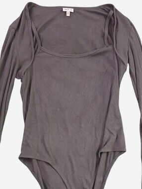 SELF E Charcoal Ribbed Long-Sleeve Square Neck Bodysuit